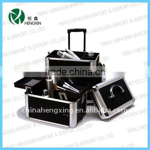 black aluminum trolley make up cases cosmetic train case