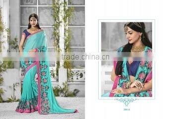 Inviting Red Georgettes Designer Saree/famous indian saree designers