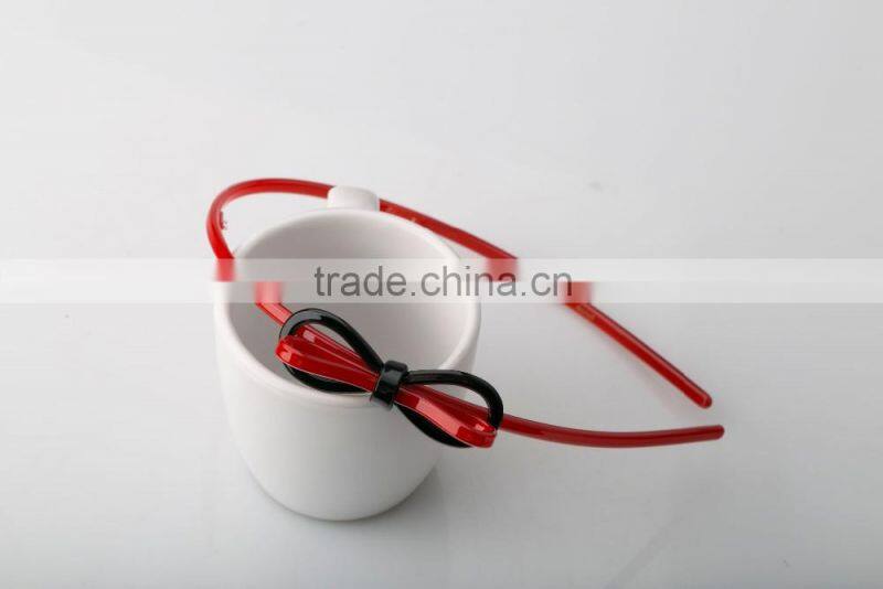 Handmade bow tie hair ornament for girls cheap plastic custom headband thin hair band with teeth
