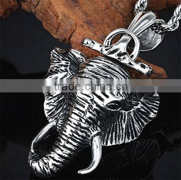 mens punk elephant charm necklace stainless steel cheap casting animal pendant necklace jewelry