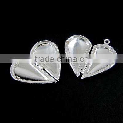 29MM silver plated brass lovers' heart locket pendant charm,vintage heart love photo locket 1132008