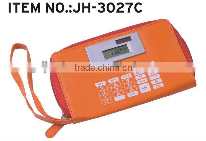 Zip wallet leather pencil box with calculator