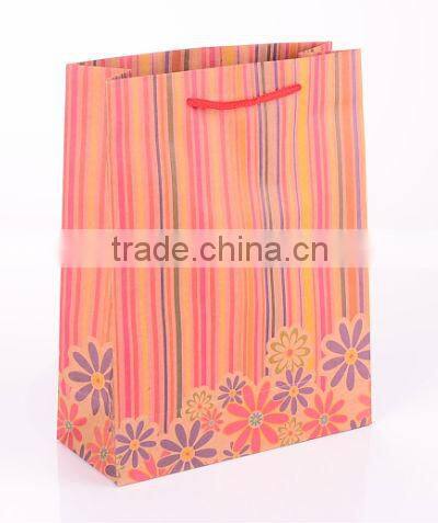 New design eco printed brown kraft paper bags with PP rope