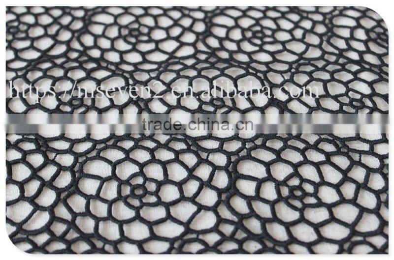 Fashion design allover polyester water soluble crochet lace fabric in black