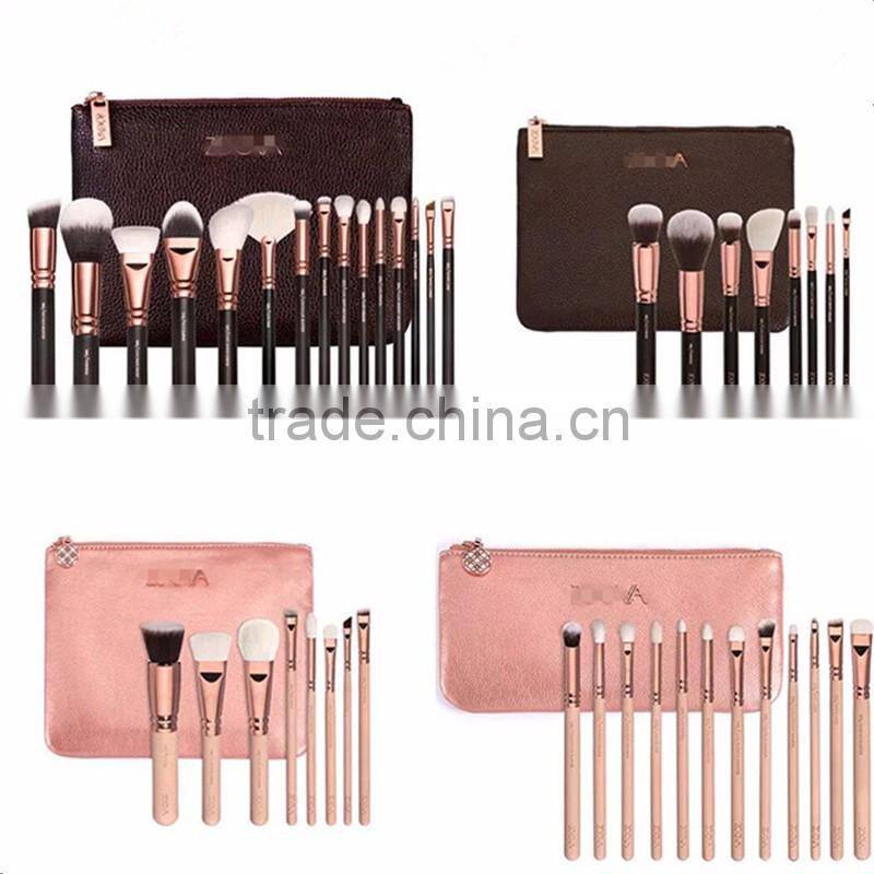 Wholesale cosmetic tool 15pcs make up brushes black wooden natural makeup brush set