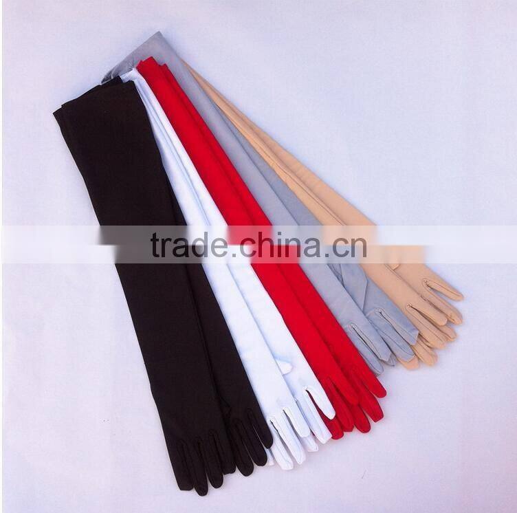 White Black Red Finger Design Spandex Cheap Long Evening Gloves for Women