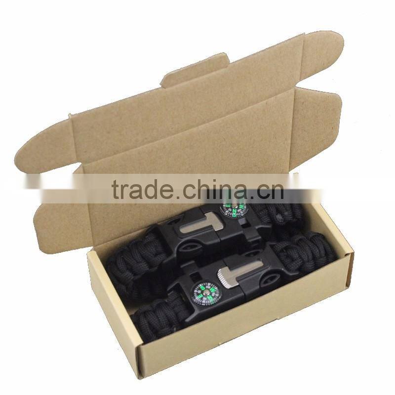 Paracord Survival Bracelet with a 350LB Parachute Cord, Fire Starter, Embedded Compass, Flint, Emergency Knife & Whistle