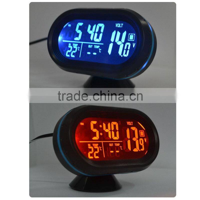 LED Lighted Digital Car Clock Thermometer Auto Dual Temperature Gauge Voltmeter Voltage Tester DC 12-24V