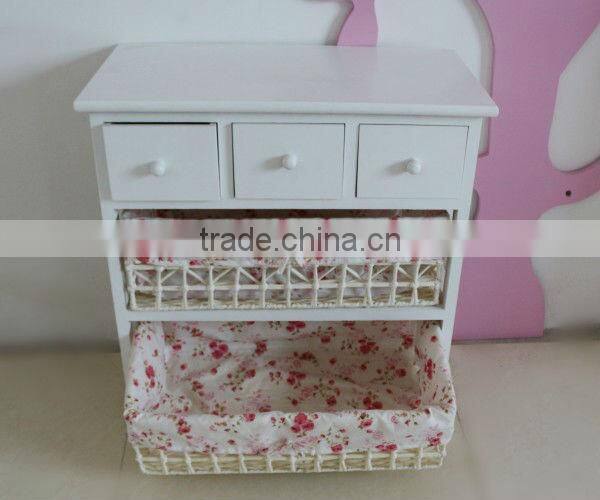 wooden home furniture / wood storage cabinets with woven baskets