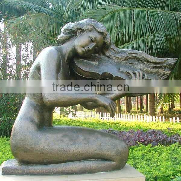 Lady Life Size Casting Bronze Statue with Stone Base