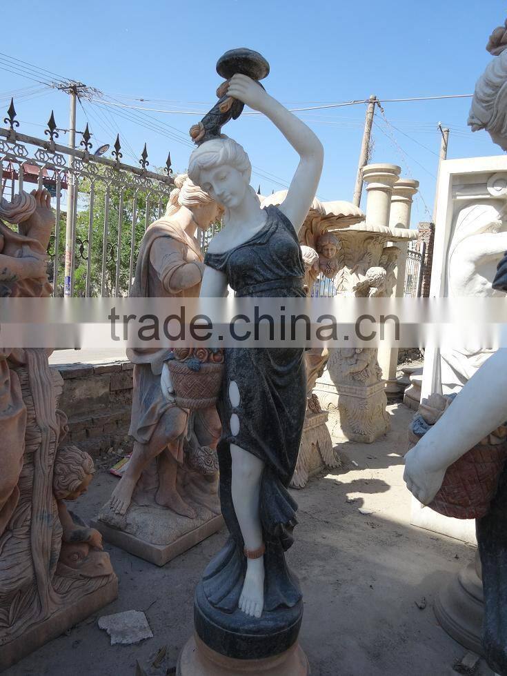 European style Marble Garden lady with lamp sculpture