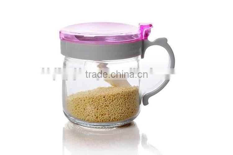 kitchenware colored glass salt pepper condiment jar with handle and sleeve