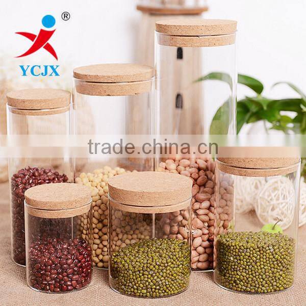 Straight Clear Borosilicate Glass Cork Jar