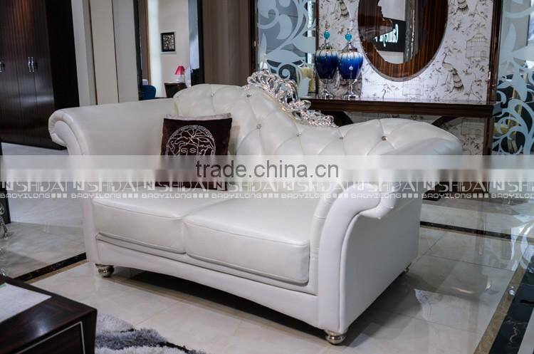 New Classic Top Grain Leather Luxury Wedding Sofa Set Tufted Rolled Arm Curved Back