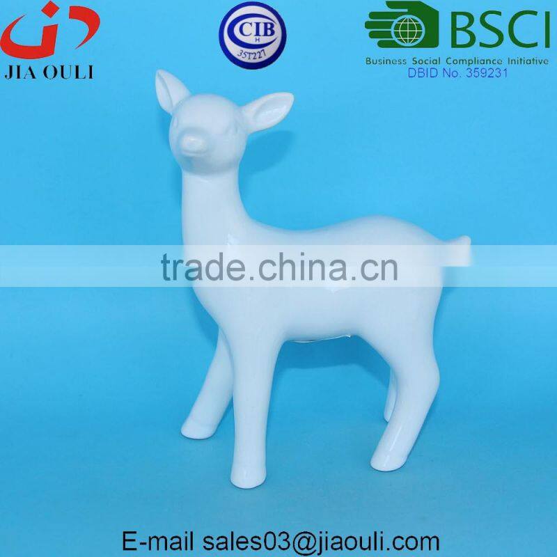 Christmas decorative glazed White Ceramic standing Deer for home decor