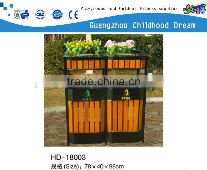 (HD-18002)good quality wood trash can wood park litter bin