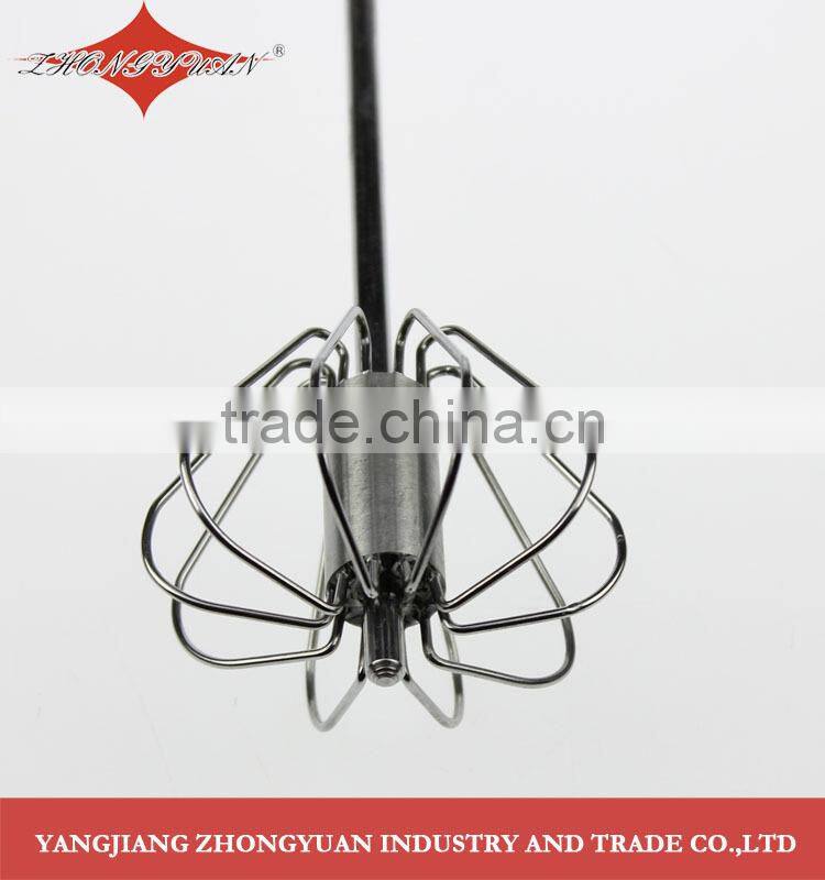 kitchen rotation hand egg whisk Stainless steel rotary hand push whisk with plastic handle 12-inch