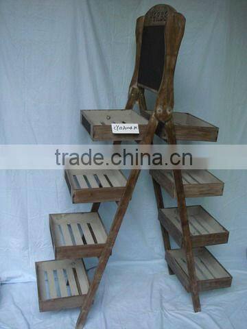 2 tiers Antique Wood Flower Display Stand with blackboard