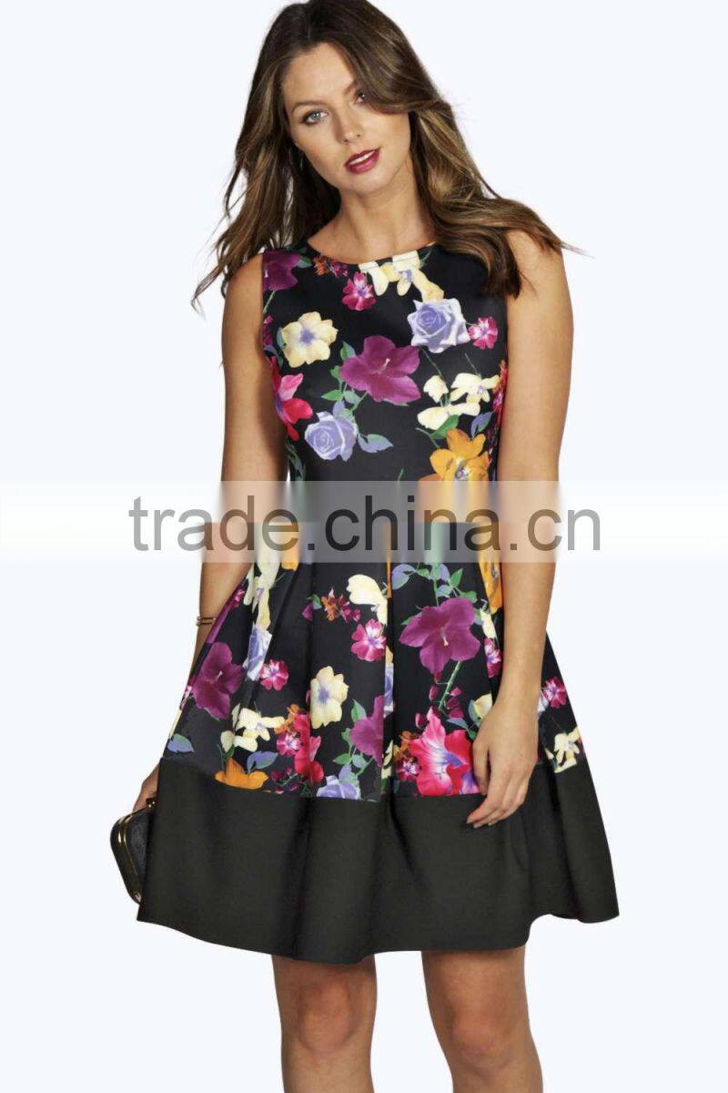 2015 Fashion women dress/floral printing dress design/young lady dress
