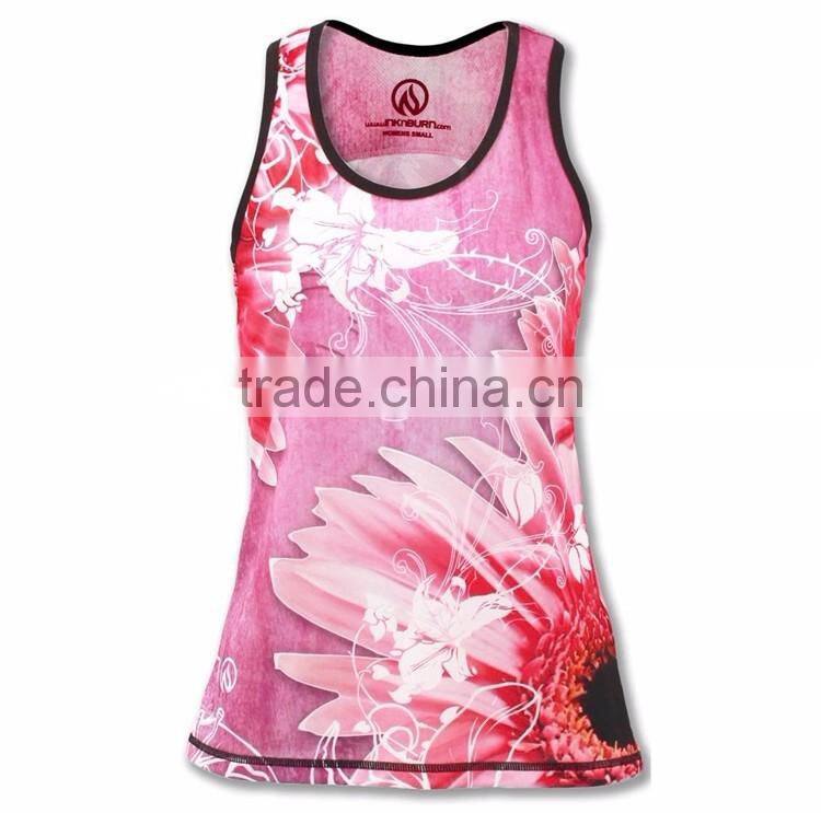 Wholesale Custom sublimation printing dry fit coolmax flower singlets women's running vest