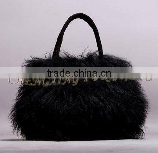 CX-H-24F Newest Fashion Real Tibetan Lamb Fur Lady Handbag Female Bag