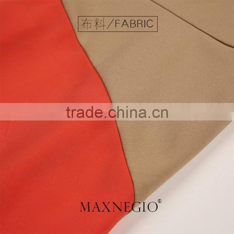 Latest design fashion contrast color ladies high quality elegant long sleeve and maxi evening dress 2016