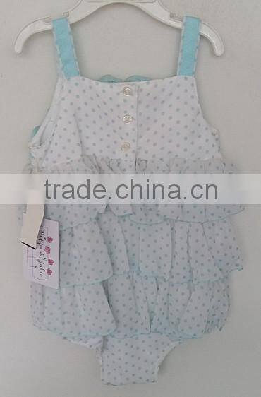 cool baby girls sky blue and white dots and embroidered dress with underwear for summer