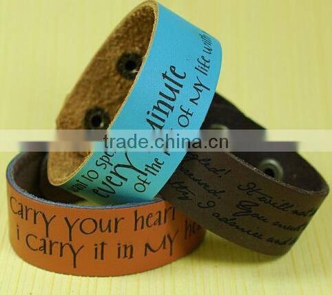 new design 2015 leather wrap bracelet I Love You heart buckle leather wrap bracelet custom logo letter buckle leather bracelet