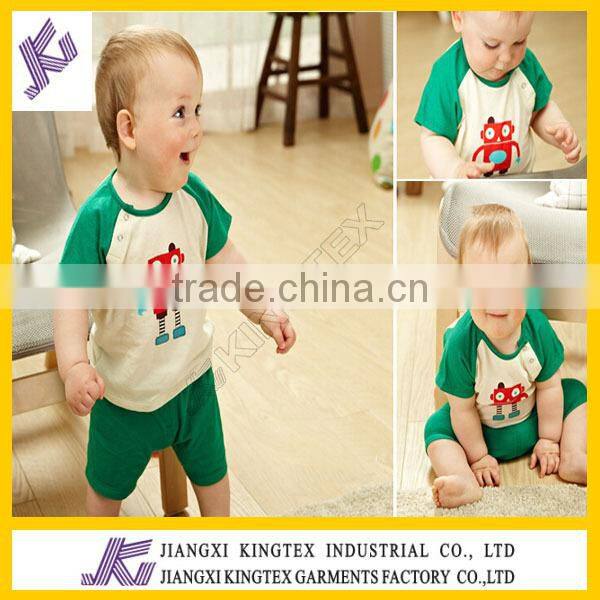cute baby boys cartoon design short sleeve set,the robot printing t shirt set,100%cotton kids summer set