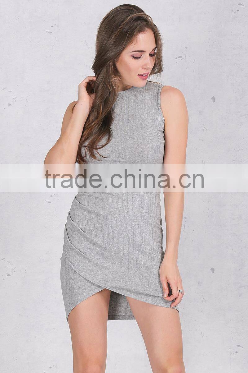 Elegant gray sleeveless knitted casual dress Women evening party sexy bodycon dress Girls Summer short dress