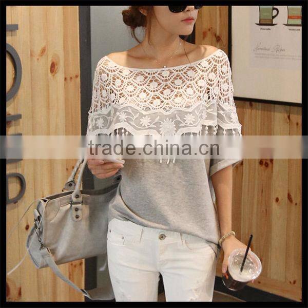 Hot sell fashion korea style lace design women summer blank latest printing t-shirt girl
