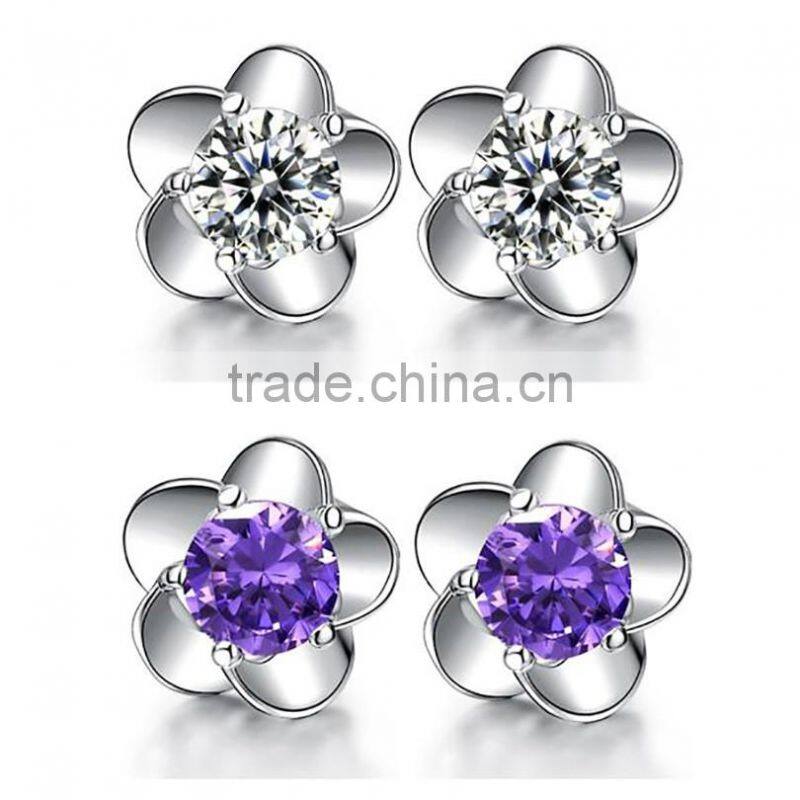 Popular Silver Flower Shape Stud Earrings For Ladies