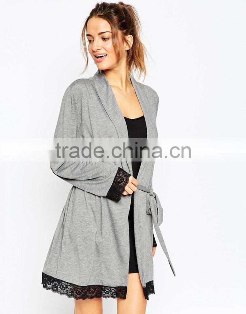 Sexy fashion new popular comfortable jersey lace trim robe for lady