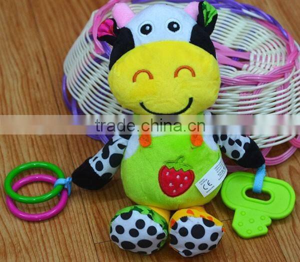 Colorful cow pressing musical Plush toys baby educational stuffed & plush toy baby bed hanging toys