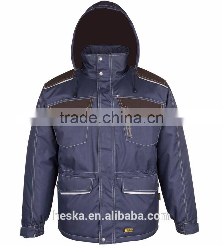 Winter blue workwear mens padded working parka jacket with oxford EN343