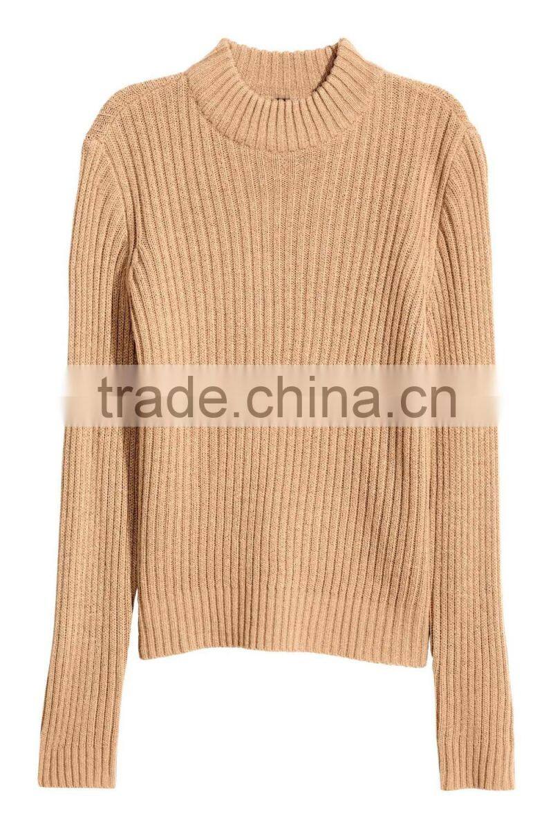 Slim Fitted Tightly Knitted Blank Design Medium High Neck Women Knitwear