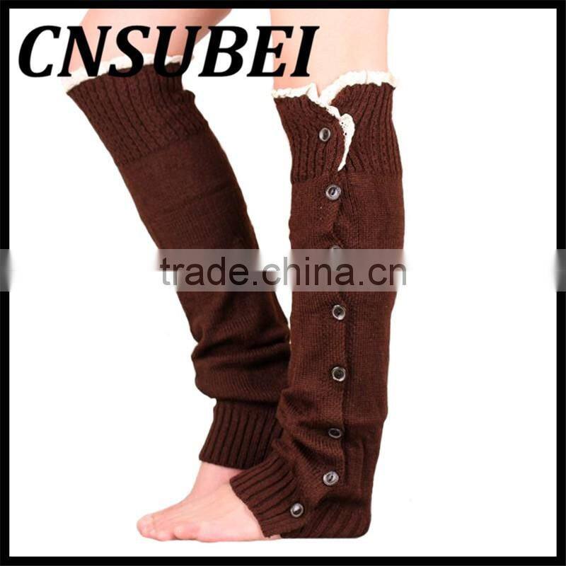 2016 winter Christmas New Knitting Buttons Lace Boot Liner Acrylic Length Socks thermal women