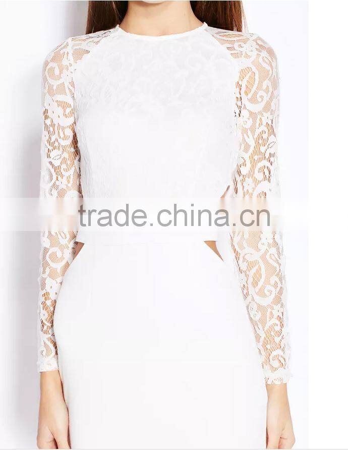High quality wholesale China factory trendy style long sleeve summer lace midi dress