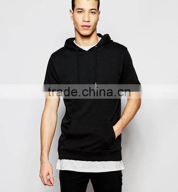 Short-Sleeve Hoodie In Black With Side Zips