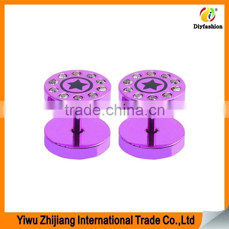 Custom Fancy Colorful Diamond Ear Plugs Piercing Tunnel Stainless Steel Fake Expanders