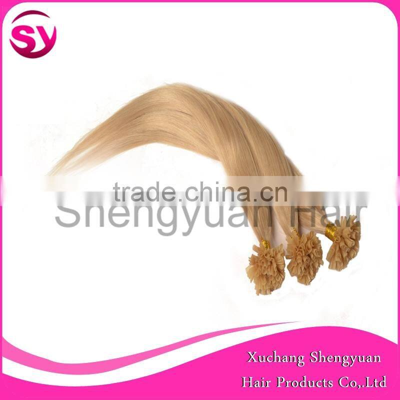 2016 Hot Selling Unprocessed Virgin Pre-bonded U-tip Hair Extension, Blonde Straight Human Hair