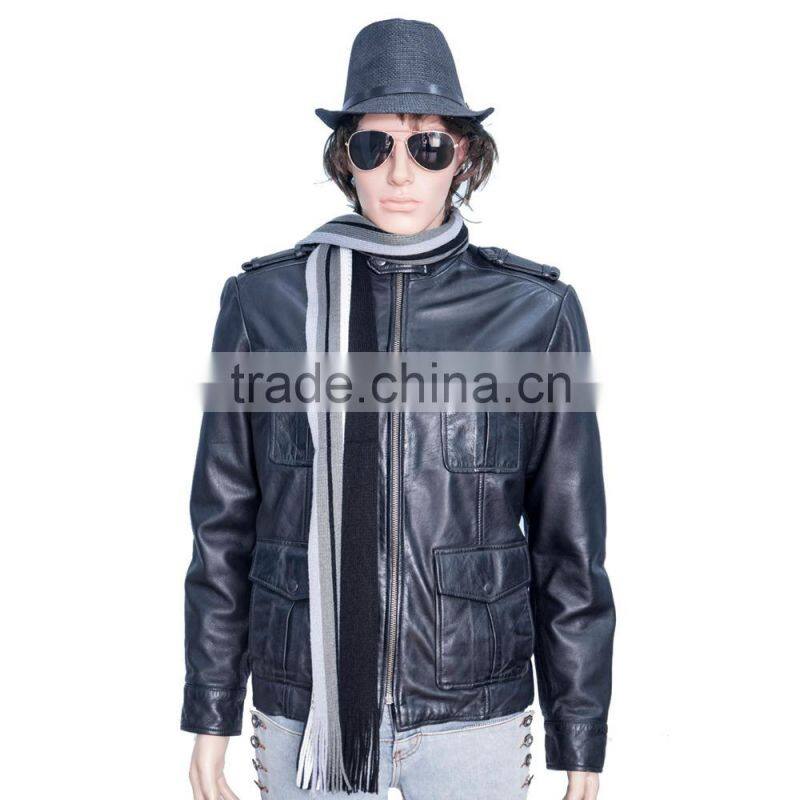 BIKER LEATHER JACKET WITH FOUR FLAP CHEST POCKET