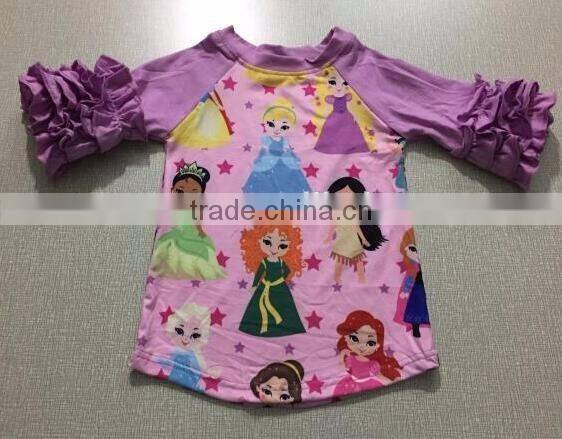 Easter Purple printed cartoon T-shirt and raglan sleeve litter girls clothes remark Spring kids cotton top