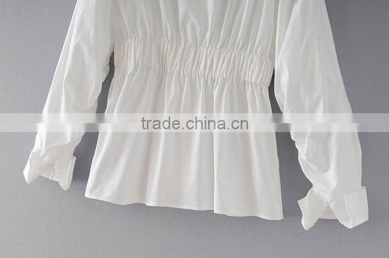 High end Womens 100% Cotton Long sleeve plain fashion Blouse