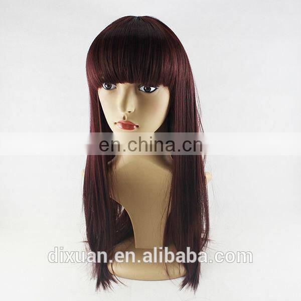 girls wig oblique long straight hair fluffy bangs high temperature wire wig