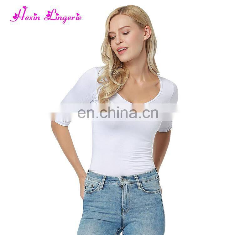Big Discount white bamboo undershirts three quarter sleeve guangzhou factory plain white tshirt