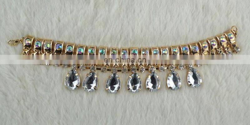 jewelry handmade high quality decoration for collars sparkle rhinestone crystal gold necklace for collar
