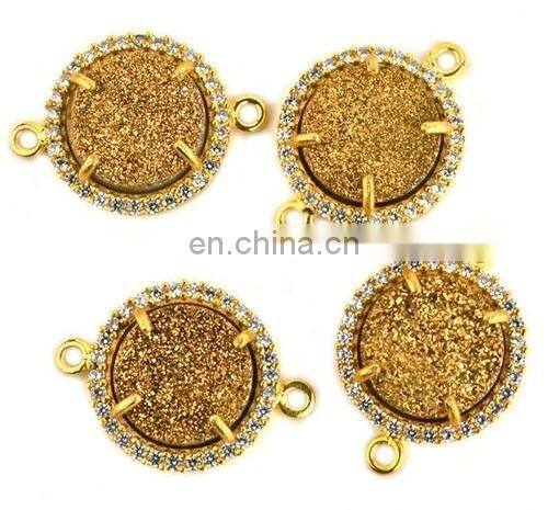 Green Onyx Pave Set in White Topaz, Gold Vermeil Over Sterling Silver, 34x21 mm,1 Piece