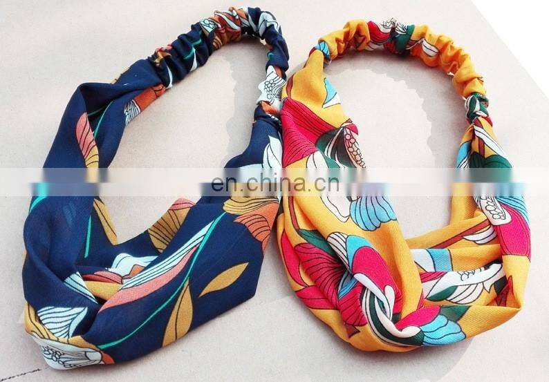 polyester printed elastic hair band hair accessories fashion printing headband for women