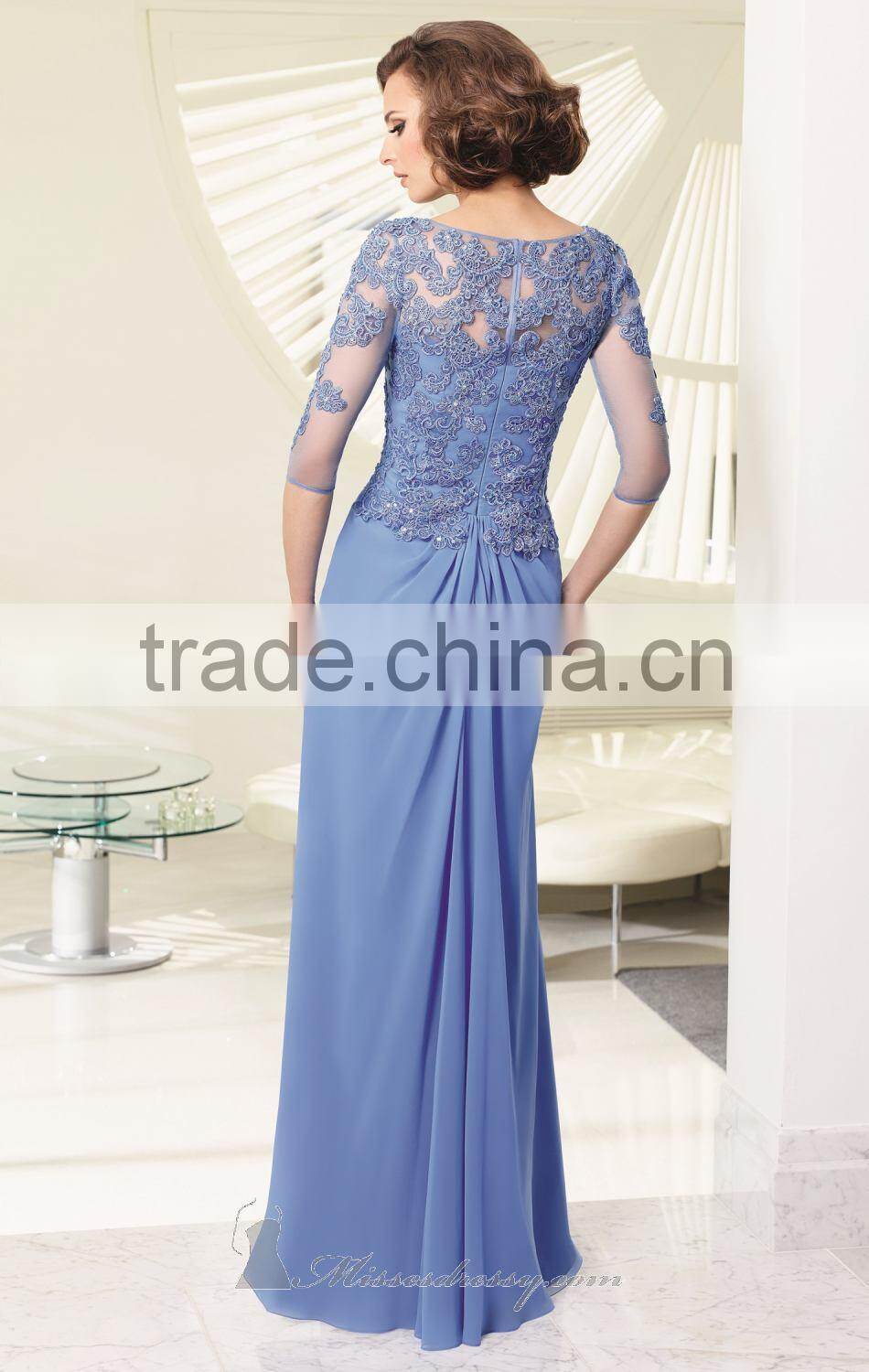 2014 New Arrive Elegant Mother of the Bride Dress with Beading and Appliques High Quality Boat Neck Mother of the Bride Dress